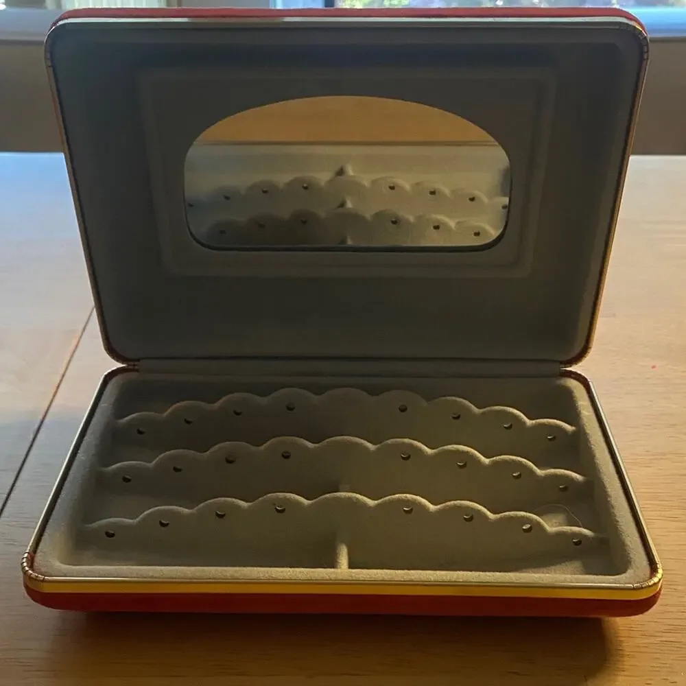 Red Velvet Jewelry Box with Gold Trim